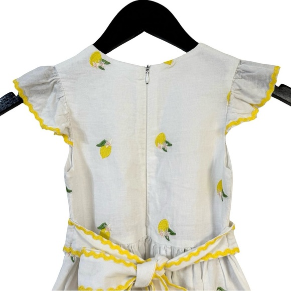 Sorci and Fofa Girls 6 Embroidered Lemon Flutter Sleeve Ric-Rac Linen Dress - Picture 11 of 16